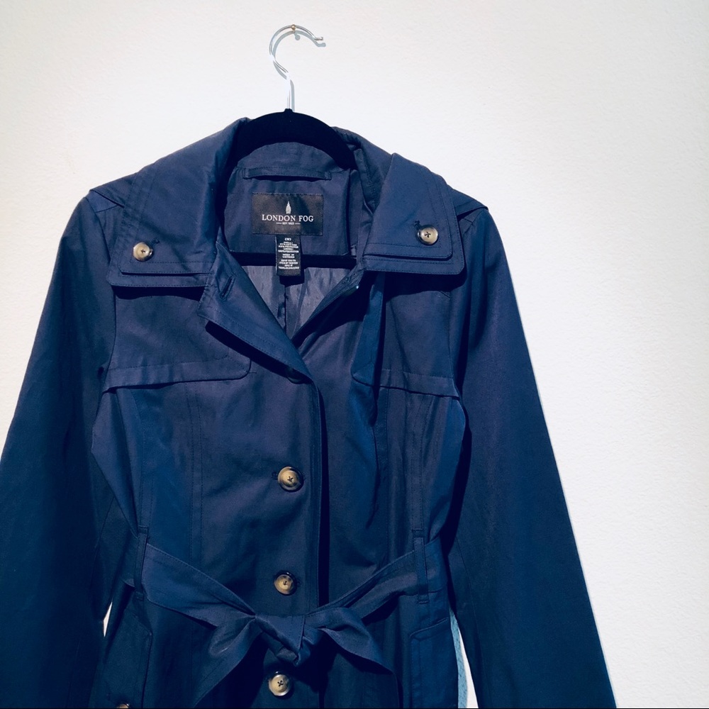 NEW: London Fog Navy Blue Double Lapel Raincoat